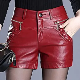 Großgröße 4xl Leder Shorts Frauen Herbst Win Winter pu sexy gerade schlank hohe Taille Kurzfemme 240411