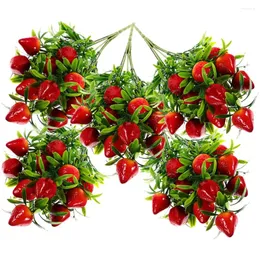 Decorative Flowers 5 Pcs Simulated Strawberry Home Decor Fake Branches Decorate Fruit Stems Artificial Bouquets Pvc Faux