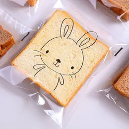 100pcs şeffaf kendi yapışkanlı şeker hediye çantaları sevimli tavşan kedi ayı hayvan ekmek tost kurabiyeleri pişirme ambalaj çantası malzemeleri