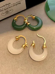 Hoop -Ohrringe Chinesische Jade Sterling Silber Frauen Jasper Premium Sense Light Luxury Green Round Retro National Style Style