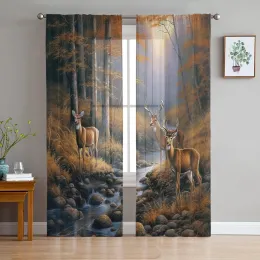 Forest Deer Creek Tüll Vorhänge für Wohnzimmer schiere Vorhang für Schlafzimmer Fenster Jalousien Voile Vorhänge