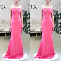 Party Dresses Plain Pink Velvet Girl Prom Strapless Neck Full Mermaid Evening Gown Sleeveless Cute Celebrity Dress
