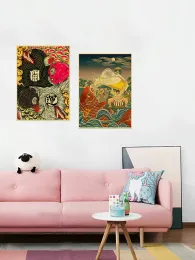 Japanisch viel Glück Rot Koi Fisch Landschaft Kraftpapier klassische Bilddruckkunst für Wohnzimmer Dekor Home Wall Bild Bild