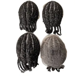 Burmese Remy Human Hairpiece 1Bgrey Afro Cornrow flätan full spetsstopp 8x10 manlig spetsenhet för gamla svarta män