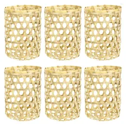 Disposable Cups Straws 6 Pcs Bamboo Cup Sleeves Hand Decor Vase Woven Cover Household Covers Sofa Kit Rattan Guard