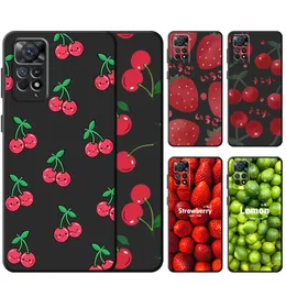 Capa do caso para Xiaomi Redmi Note 10s 7 9S 9 10 Lite 11 Pro 8 8t 11s 11t Pro 5g Pro+ Note11 Back Black Strawberry Cherry