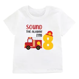 Jungen/Mädchen coole Feuerwehrauto 1-8 Geburtstagsnummern T-Shirt Kinder alles Gute zum Geburtstag T-Shirt Baby Fire Fire Truck Top