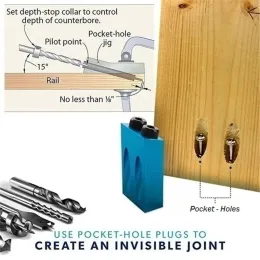 7/14/15 Pcs Pocket Hole Jig Woodworking Hole Jig Set Angle Drilling Locator 15 Degree Pocket Hole Saw for 6/8/10mm Woodworking