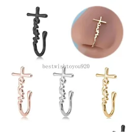 Nasenringe Stollen Glaube Cross Clip auf nicht piercing Nariz Manschettenohrring falsches Kupfer für Frauen Männer Punk Körperschmuck Dolper Lieferung Otmno