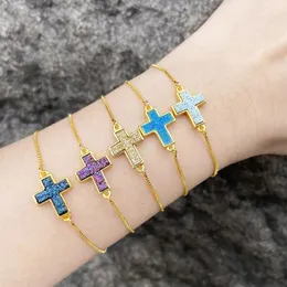 Charm Bilezik Flola Moda Reiki Druzy Stone Cross Kadınlar Bakır Altın Kaplama Ayarlanabilir Muska Takı Bijoux BRTC06