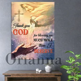 Dziękuję Bogu za błogosławienie mi znacznie bardziej niż zasługuję na plakat Wall Art God Jezus Motywacyjny nadruk do chrześcijańskiego wystroju domu