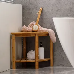 Bambu e madeira de canto do banheiro para o chuveiro Triângulo Multifuncional Prateleiras de Armazenamento Cadeira de Cabine de Chuveira Casa