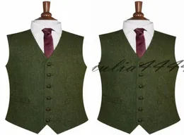 2019 Green Groom Vests Slim Fit Single Brethed British Style Seveless Men039