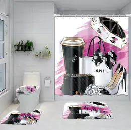 Neue Digitaldruck wasserdichte Duschvorhang Toilettenpartition Vorhang Nicht-Schlupfmatten