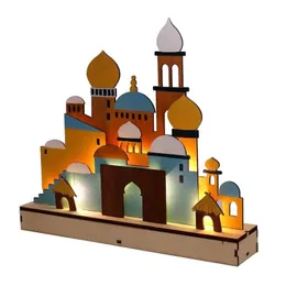 Eid de madeira Mubarak Light Lights Night Lights Muslim Ramadan Decoration for Home Islâmico Partido Muçulmano Ajuda Mubarak Decor Party Supplies 240403