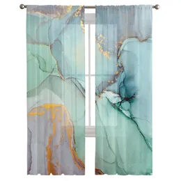 Cortinas turquesas de mármore para sala de estar transparente de tule de tule cortina decoração de decoração de véu