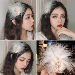 1pc beyaz tüy klip düğün gelini sineklik tüyü saç tokası fascinators saç barrettes Çin geleneksel hanfu headdress