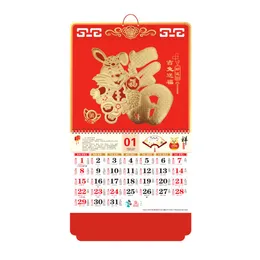 2023 Ano do calendário de coelho Flip anual sobre o calendário tradicional chinês com estampamento de bobina dupla para o escritório em casa