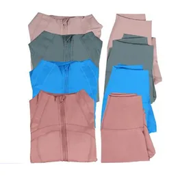 LU- Ceket Kadın Spor Paltosu Fermuarı Cardigan Uzun Kollu Slim Fit Running Fitness Üstü Yoga Seti