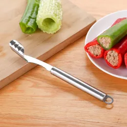 Edelstahl Pepper Corer Silber gezackt Samen Remover Slicers Cutter tragbare Küchengadget -Werkzeuge