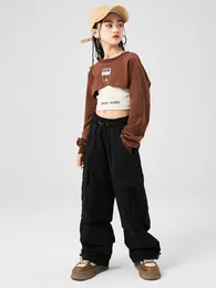 Roupas de hip hop: tampo de colheita de manga comprida de outono para  meninas com calças de hiphop preto fantasia de performance de dança  moderna