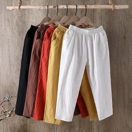 Pantaloni di cotone e lino capris womens estate casual sciolto sottile ravanello harem 240411