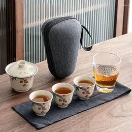 Tee -Sets Retro -Pflanzen -Aschen -Tee -Tassen Keramik tragbare Tasche Teekanne im Freien Gaiwan der Zeremonie
