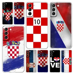 Capa de telefone de futebol de bandeira da Croácia para Samsung Galaxy S22 5G S20 Ultra S21 Fe 5G S10E S9 S8 S10 Plus Nota 20 10 Clear Silicone Tampa