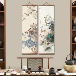 MT0971 Chinese Style flower bird rice Canvas Decorative Wall Art Posters Solid Wood Scroll Paintings