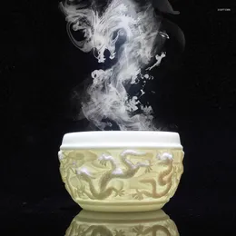 Tassen Untertassen geprägt Dragon Tea Tasse Keramik Master kleine Schüssel Getränke hochwertig weiße Porzellan Teetasse