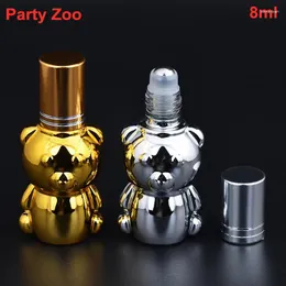 Storage Bottles 100 X 8ml Cute Gold/Silver Bear UV Coating Roll On Essential Oils Glass Empty Refillable Perfume Container