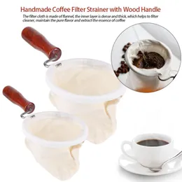 Wiederverwendbares Kaffeefiltertasche Tuch handgefertigtes Kaffeefiltersieb mit Holzgriff Filter Packtopf Flanell Stoff Mesh Basket Werkzeug