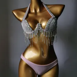 2023 Bikini Set Women Diamante Carnival Bra Rhinestone Tassel Night Club Manccia