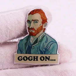 Hårda emaljstift konstnär van gogh målning konst märken självporträtt stjärnkläder natt solros färgbricka brosches lapel pin collect