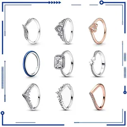 925 Silver Ring Women's Original Tiara Heart Wishbone Engagement Rose Gold Wedding Stapled Ring Crystal Jewelry Gratis frakt