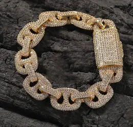 Bracelete de diamante de link cubano de 16 mm de 16 mm 14k Jóias de zirconia cúbica de ouro branco 14k 7 polegadas 9 polegadas marinheiras cubanas pulseiras cubanas