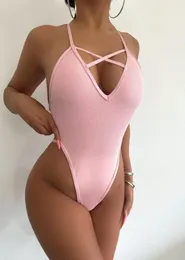 Women039s Mikro stroje kąpielowe Mikro Swimsuit Bikini One Piece Women String Cross Monokini Bandage Kąpiel Kąpiec Sexy High Cut Swimwea4055957