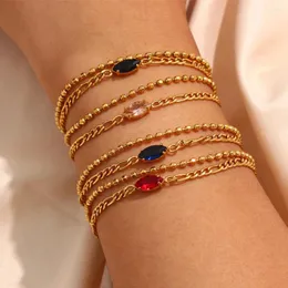 Bracelets Link 2024 ПВД из нержавеющей стали PVD Marquis Zircon Black Blue Pink Red Double Layer Beads Bangles for Women