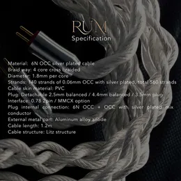 QOA Rum Earphone Modular Upgrade Cable 6N OCC med silverpläterad MMCX/0,78 mm kontakt 2,5+3,5+4,4 Plug i öronhuvudkinera