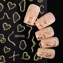 3D Love Heart Lines Nail Stickers Rose Gold Silver Metal Stripe Letters Decals Curve Gel Nails Art Sliders Polish Manicure Decor