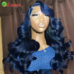 13x6 Spitzenfront Perücke Highlights Ombre Royal Blue Colored mit Baby Haar Remy Body Wave Human Hair Perücke für schwarze Frauen