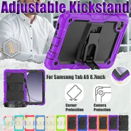 Caixa de silicone à prova de choque de kickstand ajustável para Samsung Galaxy Tab A7 Lite de 8,7 polegadas Híbrida Armadura Rugged Drop Proof Tampa de tampa de ombro+Tela Pet Film