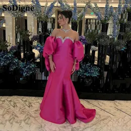 Vestidos de festa Sodigne Pink Setin Mermaid Prom Sweetheart Senhores de lantejoulas de mangas de noite de noite vestido de noiva
