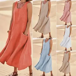 Solidne swobodne luźne letnie sukienki dla kobiet eleganckie ładne kobiety sukienki midi w rozmiarze prosta sukienka maxi 240407
