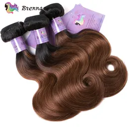 Ombre Body Wave human hair the with with weaves 1b/30 브라질 바디 웨이브 3 흑인 여성을위한 4x4 레이스 폐쇄 묶음