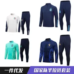 2324 Argentina Italy Autumn Adult Childrens Football Training Suit Half Pull Sports Breathable Long Sleeve Set