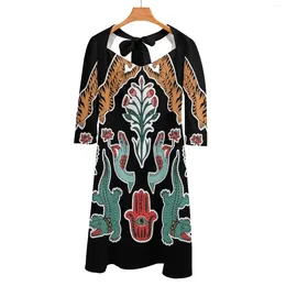 Lässige Kleider Inspiration Square Neck Kleid Sommer Frauen elegantes Halfterdruck Tiger Boho Indien Alligator Ethnic