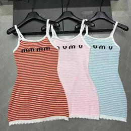 Miu Women Knitting Dress Sexy Sling Vest Summer Fashion Knitted Dresses Letter Printing Sling Tops Woman Vests One Size