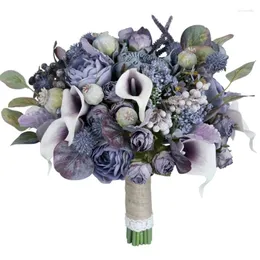 Decorative Flowers Artificial Flower Bouquet Purple Gray Wife Girl Birthday Holiday