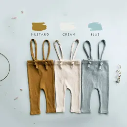 Calças recém -nascidas calças com nervuras de algodão com garotas de malha de malhas infantis calças de tira 3 cores 2021 primavera novo arco
